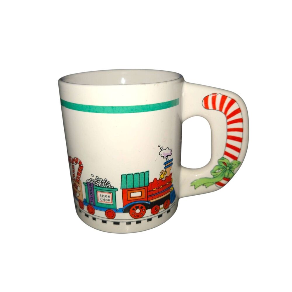 Vintage Unbranded Ceramic Christmas Train With Candy Cane‎ Handle Coffee Cup Mug